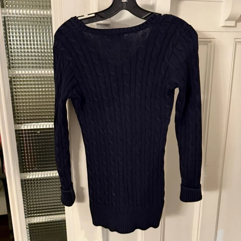 Ralph Lauren Girls Cable Knit Dress L/S Navy Blue V-Neck Sz L 12-14